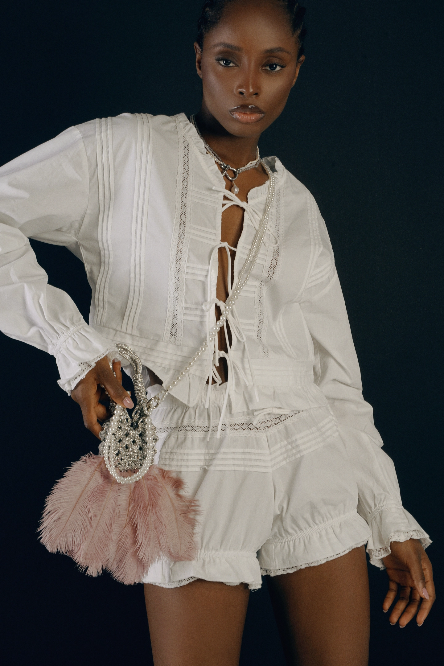 Сумка: Мини Перья (Серебро/Розовый)